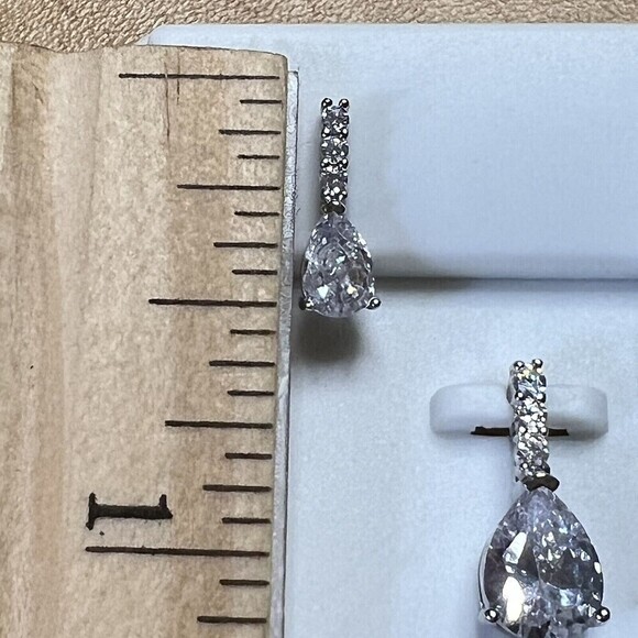 925 STERLING SILVER Cubic Zirconia Stud Earrings and Pendant Rhodium Finish Set - Picture 6 of 11